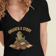 Unearth a Story Dinosaur Reading Books Summer 2026 Women's Jersey Short Sleeve Deep V-Neck Tshirt Unearth a Story Dinosaur Reading Books Summer 2026 Women's Jersey Short Sleeve Deep V-Neck Tshirt