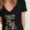 Unearth A Story Dinosaur Reading a Library Book Women's Jersey Short Sleeve Deep V-Neck Tshirt Unearth A Story Dinosaur Reading a Library Book Women's Jersey Short Sleeve Deep V-Neck Tshirt