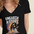 Unearth A Story Rainbow Treasure Book Women's Jersey Short Sleeve Deep V-Neck Tshirt