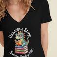Unearth a Story Summer Reading 2026 Book Lover Dino Fun Women's Jersey Short Sleeve Deep V-Neck Tshirt Unearth a Story Summer Reading 2026 Book Lover Dino Fun Women's Jersey Short Sleeve Deep V-Neck Tshirt
