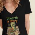Unearth a Story Triceratops Dinosaur Reading Books Cute Dino Women's Jersey Short Sleeve Deep V-Neck Tshirt Unearth a Story Triceratops Dinosaur Reading Books Cute Dino Women's Jersey Short Sleeve Deep V-Neck Tshirt