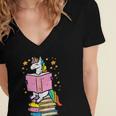 Unicorn Read Reading Book Librarian America Girls Women Women's Jersey Short Sleeve Deep V-Neck Tshirt