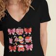 Valentine Cupid Coquette Pink Bow Apple Books Teacher Women's Jersey Short Sleeve Deep V-Neck Tshirt