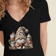 Vintage Cute Gnome Reading Book Coffee Latte Men Women Kids Women's Jersey Short Sleeve Deep V-Neck Tshirt