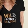 Wild About Reading Animal Bookworm Library Book Lover Reader Women's Jersey Short Sleeve Deep V-Neck Tshirt