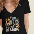 Wild About Reading Animals And Book Lovers Women's Jersey Short Sleeve Deep V-Neck Tshirt