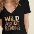 Wild About Reading Book Animal Children's Book Lover Teacher Women's Jersey Short Sleeve Deep V-Neck Tshirt