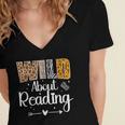 Wild About Reading Book Lover Bookworm Library Day Women's Jersey Short Sleeve Deep V-Neck Tshirt