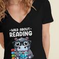 Wild About Reading Book Lover Hippo Women's Jersey Short Sleeve Deep V-Neck Tshirt