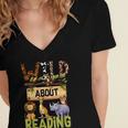 Wild About Reading Reading Books And Bookworm Library Day Women's Jersey Short Sleeve Deep V-Neck Tshirt Wild About Reading Reading Books And Bookworm Library Day Women's Jersey Short Sleeve Deep V-Neck Tshirt