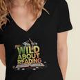 Wild About Reading Books Lovers Novelty Bookworm Library Day Women's Jersey Short Sleeve Deep V-Neck Tshirt
