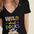 Wild About Reading Books Reader Bookworm Animals Book Lover Women's Jersey Short Sleeve Deep V-Neck Tshirt Wild About Reading Books Reader Bookworm Animals Book Lover Women's Jersey Short Sleeve Deep V-Neck Tshirt