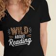 Wild About Reading Books Reader Lover Bookworm Leopard Print Women's Jersey Short Sleeve Deep V-Neck Tshirt
