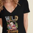 Wild About Reading Books Reader Lover Funny Teacher Animals For Men Women Kids Women's Jersey Short Sleeve Deep V-Neck Tshirt