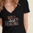 Wild About Reading Books Reader Lover Librarian Bookworm Women's Jersey Short Sleeve Deep V-Neck Tshirt