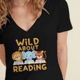 Wild About Reading Cute Animal Book Lover Kids Women's Jersey Short Sleeve Deep V-Neck Tshirt Wild About Reading Cute Animal Book Lover Kids Women's Jersey Short Sleeve Deep V-Neck Tshirt