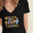 Wild About Reading Kid Love Wild Animal Books Back To School Women's Jersey Short Sleeve Deep V-Neck Tshirt Wild About Reading Kid Love Wild Animal Books Back To School Women's Jersey Short Sleeve Deep V-Neck Tshirt