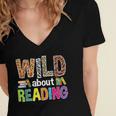 Wild About Reading Library Day Reading Books & Bookworm Women's Jersey Short Sleeve Deep V-Neck Tshirt