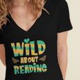 WILD ABOUT READING I Love Books Bookworm Library Day Women's Jersey Short Sleeve Deep V-Neck Tshirt WILD ABOUT READING I Love Books Bookworm Library Day Women's Jersey Short Sleeve Deep V-Neck Tshirt