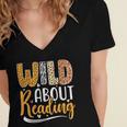 Wild About Reading Lover Bookworm Library Teacher Zoo Animal Women's Jersey Short Sleeve Deep V-Neck Tshirt Wild About Reading Lover Bookworm Library Teacher Zoo Animal Women's Jersey Short Sleeve Deep V-Neck Tshirt