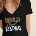 WILD ABOUT READING Reading Books Bookworm Library Day Women's Jersey Short Sleeve Deep V-Neck Tshirt