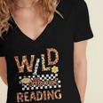 Wild About Reading Teacher Reading Books Back To School Women's Jersey Short Sleeve Deep V-Neck Tshirt