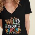 Wild About Reading Zoo Animals Books Reader Lover Women's Jersey Short Sleeve Deep V-Neck Tshirt