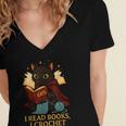 Wizard Cat Reading a Book While Crocheting Women's Jersey Short Sleeve Deep V-Neck Tshirt