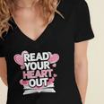 Women Read Your Heart Out Valentine's Day Teacher Book Women's Jersey Short Sleeve Deep V-Neck Tshirt