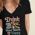 Women's Drink Tea Read Books Nerd Book Reader Book Reading Lover Women's Jersey Short Sleeve Deep V-Neck Tshirt