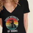 Women's Easily Distracted By Books Women's Jersey Short Sleeve Deep V-Neck Tshirt