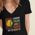 Women's Girls Softball Play Like A Girl Comic Book Pop Art Women's Jersey Short Sleeve Deep V-Neck Tshirt Women's Girls Softball Play Like A Girl Comic Book Pop Art Women's Jersey Short Sleeve Deep V-Neck Tshirt