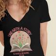Women's Unearth a Story 2026 Summer Reading Program Flowers Book Women's Jersey Short Sleeve Deep V-Neck Tshirt