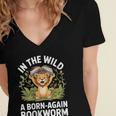Women's Wild About Reading Book Reader Lion Zoo Animals Kids Women's Jersey Short Sleeve Deep V-Neck Tshirt Women's Wild About Reading Book Reader Lion Zoo Animals Kids Women's Jersey Short Sleeve Deep V-Neck Tshirt