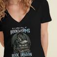 In A World Of Bookworms Be A Book Dragon Book Lover Reader Women's Jersey Short Sleeve Deep V-Neck Tshirt