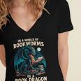 In a World Of Bookworms Be a Book Dragon Reading Women's Jersey Short Sleeve Deep V-Neck Tshirt