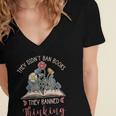 They Didn't Ban Books They Banned Thinking Women's Jersey Short Sleeve Deep V-Neck Tshirt