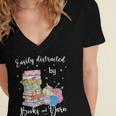 Yarn Quote Easily Distracted By Books And Yarn Reader Women's Jersey Short Sleeve Deep V-Neck Tshirt