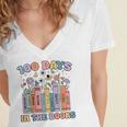 100 Days In The Books Reading Teacher 100th Day Of School Women's Jersey Short Sleeve Deep V-Neck Tshirt