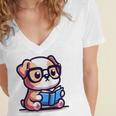 Adorable Book Lover Bulldog With Reading Glasses Cute Raglan Baseball Tee Women's Jersey Short Sleeve Deep V-Neck Tshirt Adorable Book Lover Bulldog With Reading Glasses Cute Raglan Baseball Tee Women's Jersey Short Sleeve Deep V-Neck Tshirt