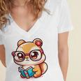Adorable Book Lover Chipmunk With Reading Glasses Cute Premium Women's Jersey Short Sleeve Deep V-Neck Tshirt