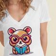 Adorable Book Lover Quokka With Reading Glasses Cute Women's Jersey Short Sleeve Deep V-Neck Tshirt