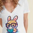Adorable Book Lover Rabbit With Reading Glasses Cute Premium Women's Jersey Short Sleeve Deep V-Neck Tshirt Adorable Book Lover Rabbit With Reading Glasses Cute Premium Women's Jersey Short Sleeve Deep V-Neck Tshirt