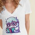 Adorable Book Lover Yeti With Reading Glasses Cute Women's Jersey Short Sleeve Deep V-Neck Tshirt Adorable Book Lover Yeti With Reading Glasses Cute Women's Jersey Short Sleeve Deep V-Neck Tshirt