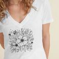 Adult Coloring Book Style Flowers And Ladybug Self Coloring Women's Jersey Short Sleeve Deep V-Neck Tshirt