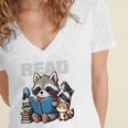 Animals Raccoon Reading Book Librarian Across America Kids Women's Jersey Short Sleeve Deep V-Neck Tshirt