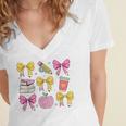Apple Coquette Bow Books First Day Of School Back To School Women's Jersey Short Sleeve Deep V-Neck Tshirt