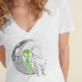 Astronaut Reading Book To Alien Moon Space Women Kids Men Premium Tri-Blend Women's Jersey Short Sleeve Deep V-Neck Tshirt