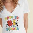 Back To School Checkered Book Pencil Groovy Teacher Student Women's Jersey Short Sleeve Deep V-Neck Tshirt