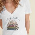 Barely Tolerable Book Lover Floral Quote Pride And Prejudice Women's Jersey Short Sleeve Deep V-Neck Tshirt